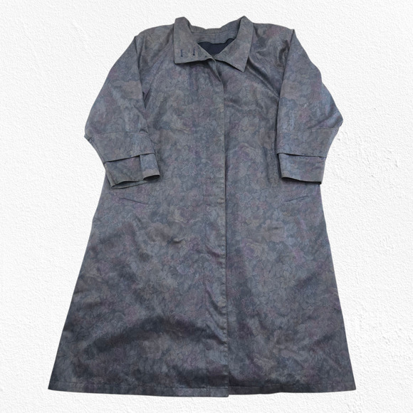 1980s London Fog Floral Water Resistant Wool Lined Transitional Trench Coat 12P - Picture 2 of 15